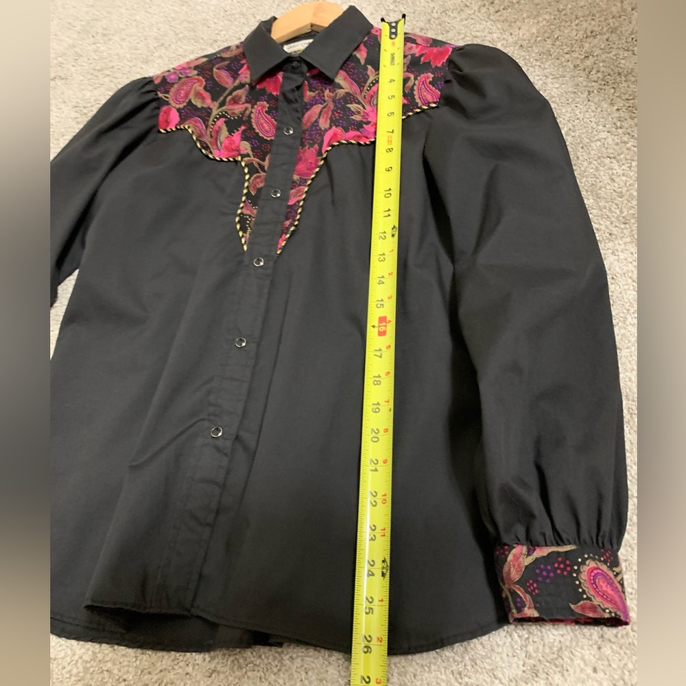 Karman Western Vintage Kenny Roger’s Shirt Black Floral - Womens 15/16 - L - Picture 6 of 10